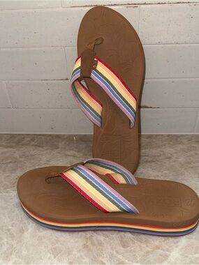 Roxy Brown Flip Flops with Multicolor Straps